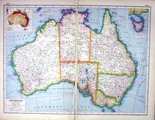 Listing image for Antique Old Print Hammerton Map C1920 Australia Tasmania Bass Strait Kangaroo